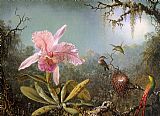 Famous Orchid Paintings - Cattelya Orchid and Three Brazilian Hummingbirds